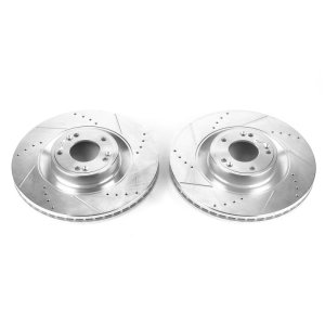 Hyundai Equus Brake Rotors (2) - Front - PowerStop - Evolution Drilled & Slotted - Silver Zinc - 2011