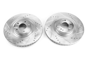 Hyundai Equus Brake Rotors (2) - Front - PowerStop - Evolution Drilled & Slotted - Silver Zinc - `12-`16