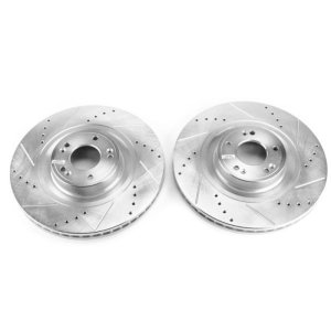 Hyundai Equus Brake Rotors (2) - Front - PowerStop - Evolution Drilled & Slotted - Silver Zinc - `12-`16