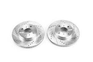 Scion iQ Brake Rotors (2) - Front - PowerStop - Evolution Drilled & Slotted - Silver - `12-`15