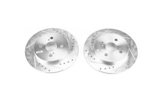 Toyota Yaris Brake Rotors (2) - Rear - PowerStop - Evolution Drilled & Slotted Rotors - Silver - `12-`18
