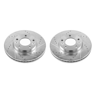 Kia Sedona Brake Rotors (2) - Front - PowerStop - Evolution Drilled & Slotted Rotors - Silver - `03-`05