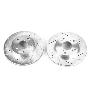 Acura ILX Brake Rotors (2) - Front - PowerStop - Evolution Drilled & Slotted - Silver - `13-`14