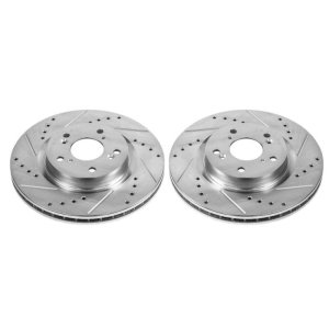 Honda CR-V Brake Rotors (2) - Front - PowerStop - Drilled & Slotted, Zinc Plated Rotors - Silver - `12-`16