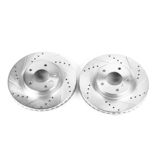 Nissan Altima Brake Rotors (2) - Front - PowerStop - Evolution Drilled & Slotted Rotors - Silver - `13-`19