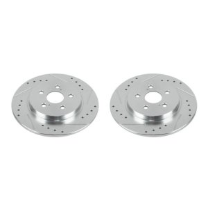 Lexus CT200h Brake Rotors (2) - Rear - PowerStop - Evolution Drilled & Slotted - Silver - `11-`17