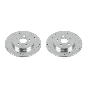 Lexus CT200h Brake Rotors (2) - Rear - PowerStop - Evolution Drilled & Slotted - Silver - `11-`17
