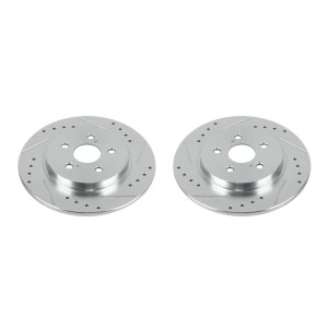 Lexus CT200h Brake Rotors (2) - Rear - PowerStop - Evolution Drilled & Slotted - Silver - `11-`17