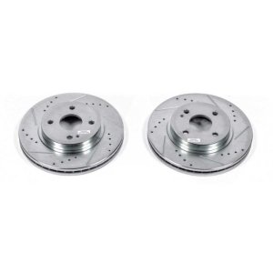 Mazda 2 Brake Rotors (2) - Front - PowerStop - Evolution Drilled & Slotted - Silver - `11-`14