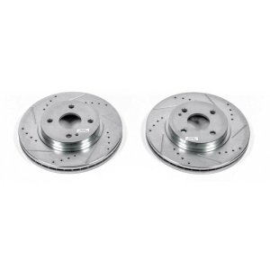 Mazda 2 Brake Rotors (2) - Front - PowerStop - Evolution Drilled & Slotted - Silver - `11-`14