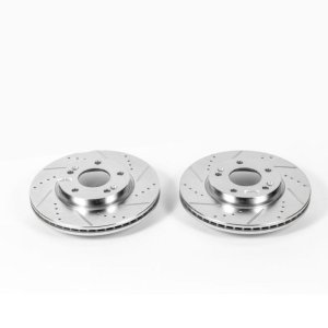 Hyundai Elantra Brake Rotors (2) - Front - PowerStop - Evolution Drilled & Slotted - Silver - `11-`19