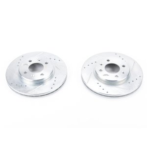 Hyundai Accent Brake Rotors (2) - Front - PowerStop - Evolution Drilled & Slotted - Silver - `12-`17