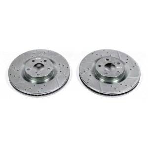 Lexus GS200t Brake Rotors (2) - Front - PowerStop - Evolution Drilled & Slotted - Silver - `16-`17