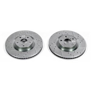Lexus GS200t Brake Rotors (2) - Front - PowerStop - Evolution Drilled & Slotted - Silver - `16-`17