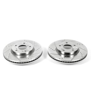 Honda Accord Brake Rotors (2) - Front - PowerStop - Evolution Drilled & Slotted - Silver - `13-`19
