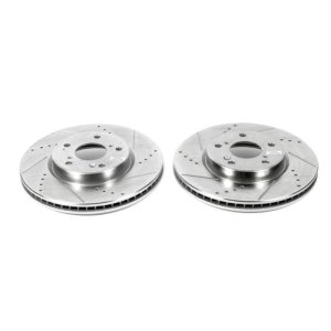 Honda Accord Brake Rotors (2) - Front - PowerStop - Evolution Drilled & Slotted - Silver - `13-`19