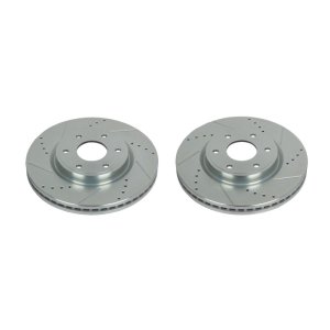 Nissan Patrol Brake Rotors (2) - Front + Rear - PowerStop - Evolution Drilled & Slotted - Silver - `10-`13