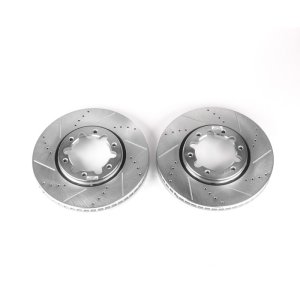 Nissan Patrol Brake Rotors (2) - Front + Rear - PowerStop - Drilled & Slotted - Silver - `06-`09
