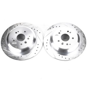 Acura MDX Brake Rotors (2) - Rear - PowerStop - Drilled & Slotted - Silver - `14-`16