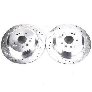 Acura MDX Brake Rotors (2) - Rear - PowerStop - Drilled & Slotted - Silver - `14-`16