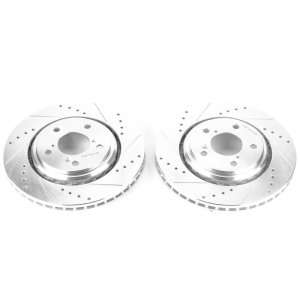 Acura MDX Brake Rotors (2) - Front - PowerStop - Evolution Drilled & Slotted - Silver - `17-`19
