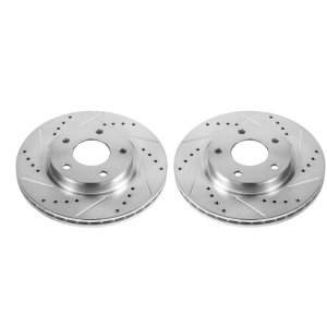 Nissan Sentra Brake Rotors (2) - Front - PowerStop - Evolution Drilled & Slotted - Silver - `13-`19