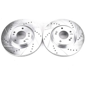 Hyundai Elantra Brake Rotors (2) - Front - PowerStop - Evolution Drill/Slot Rotors - Silver - `17-`19