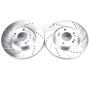 Hyundai Elantra Brake Rotors (2) - Front - PowerStop - Evolution Drill/Slot Rotors - Silver - `17-`19