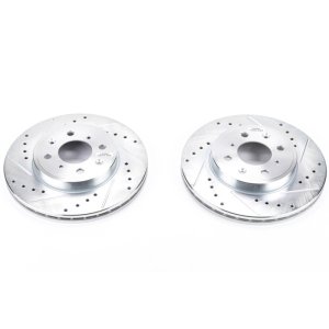 Honda Fit Brake Rotors (2) - Front - PowerStop - Evolution Drilled & Slotted - Silver - `15-`19