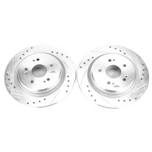 Acura TLX Brake Rotors (2) - Rear - PowerStop - Evolution Drilled & Slotted - Silver - `15-`19