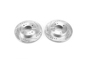 Mitsubishi Mirage Brake Rotor (2) - Front - PowerStop - Evolution Drilled & Slotted - Silver - `14-`15