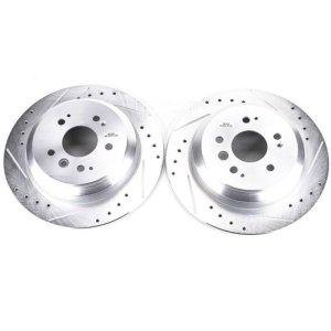 Honda Pilot Brake Rotors (2) - Rear - PowerStop - Evolution Drilled & Slotted - Silver - `16-`19
