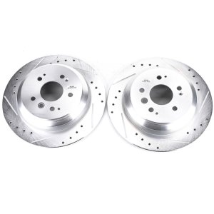 Honda Pilot Brake Rotors (2) - Rear - PowerStop - Evolution Drilled & Slotted - Silver - `16-`19