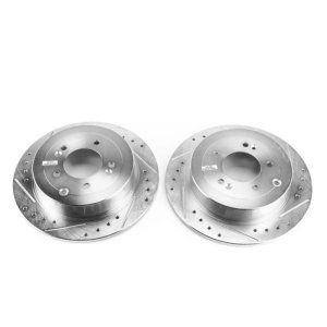 Hyundai Tucson Brake Rotors (2) - Rear - PowerStop - Evolution Drilled & Slotted - Silver - `16-`18