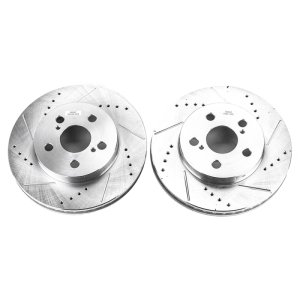 Toyota Prius Brake Rotors (2) - Front - PowerStop - Evolution Drilled & Slotted - Silver Zinc - `16-`19