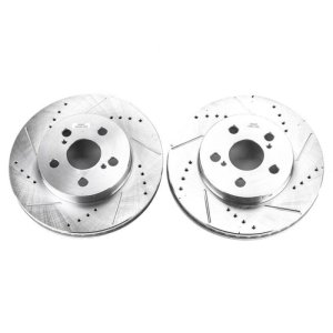 Toyota Prius Brake Rotors (2) - Front - PowerStop - Evolution Drilled & Slotted - Silver Zinc - `16-`19