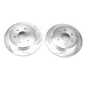 Nissan Titan Brake Rotors (2) - Rear - PowerStop - Evolution Drilled & Slotted - Silver - `17-`18