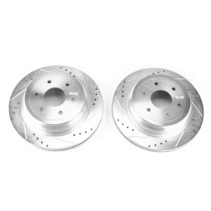 Nissan Titan XD Brake Rotors (2) - Rear - PowerStop - Evolution Drilled & Slotted Rotors - Silver - `16-`18 Nissan Titan XD Brake Rotors (2) - Rear - PowerStop - Evolution Drilled & Slotted Rotors - Silver - `16-`18