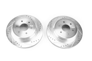 Nissan Titan XD Brake Rotors (2) - Rear - PowerStop - Evolution Drilled & Slotted Rotors - Silver - `16-`18