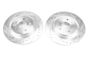 Honda Odyssey Brake Rotors (2) - Rear - PowerStop - Evolution Drilled & Slotted Zinc Plated - Silver - `18-`19