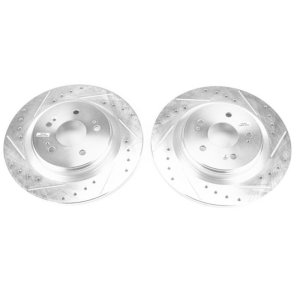 Honda Odyssey Brake Rotors (2) - Rear - PowerStop - Evolution Drilled & Slotted Zinc Plated - Silver - `18-`19