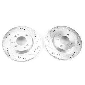 Mitsubishi Mirage Brake Rotor (2) - Front - PowerStop - Evolution Drilled & Slotted - Silver - `17-`18