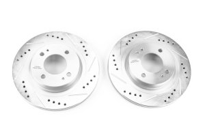 Mitsubishi Mirage Brake Rotor (2) - Front - PowerStop - Evolution Drilled & Slotted - Silver - `17-`18