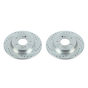 Hyundai Kona Brake Rotors (2) - Rear - PowerStop - Evolution Drilled & Slotted - Silver - `18-`20