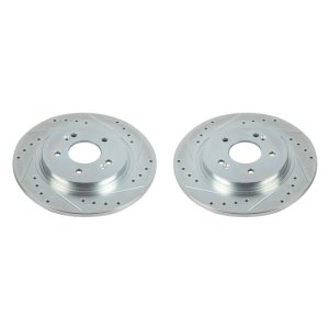 Hyundai Santa Fe Brake Rotors (2) - Rear - PowerStop - Evolution Drilled & Slotted - Silver Zinc - `19-`20