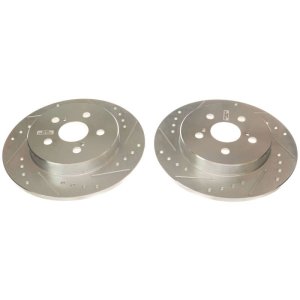 Toyota Corolla Brake Rotors (2) - Rear - PowerStop - Evolution Drilled & Slotted Rotors - Silver - `19-`20