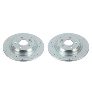 Acura MDX Brake Rotors (2) - Rear - PowerStop - Evolution Drilled & Slotted - Silver - `17-`20