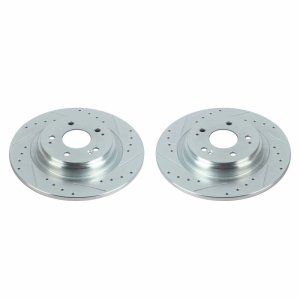 Acura MDX Brake Rotors (2) - Rear - PowerStop - Evolution Drilled & Slotted - Silver - `17-`20