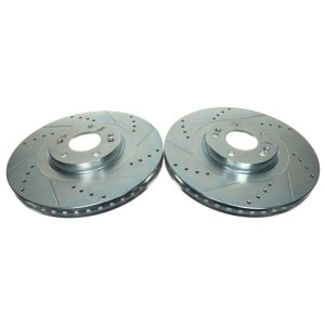 Kia Telluride Brake Rotors (2) - Front - PowerStop - Evolution Drilled & Slotted Zinc Plated - Silver - `20-`22
