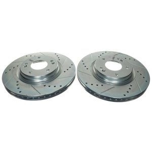 Kia K5 Brake Rotors (2) - Front - PowerStop - Evolution Drilled & Slotted - Silver - `21-`22 Kia K5 Brake Rotors (2) - Front - PowerStop - Evolution Drilled & Slotted - Silver - `21-`22